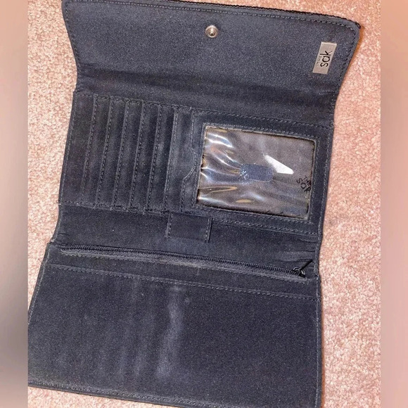 The Sak Women's Black Crochet Trifold Wallet Fold over Snap Closure - Picture 8 of 14